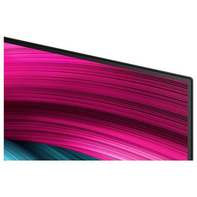 Ein Ausschnitt eines Computermonitorbildschirms, der lebendige, abstrakte geschwungene Linien in Rosa- und Petrolfarbtönen zeigt.
