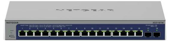 Netzwerkswitch mit 16 Ethernet-Ports und 2 zusätzlichen Anschlüssen rechts; geeignet für LAN-Verbindungen in Büroumgebungen.