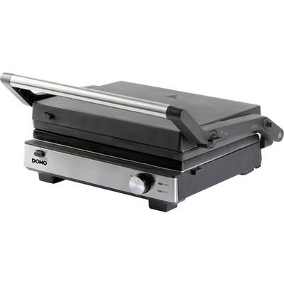 Kontaktgrill mit Edelstahlgehäuse, drehbarem Temperaturregler und Kontrollleuchten.