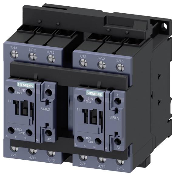 Schütz von Siemens mit zwei Hauptkontakten und mehreren Anschlussklemmen, geeignet für industrielle Schaltanwendungen.