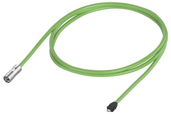 Grünes Ethernet-Kabel mit Metallsteckern an beiden Enden, verwendet für Netzwerkverbindungen.