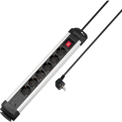 Sygonix SY-6807130 Steckdosenleiste mit Schalter 6fach Schwarz, Silber Schutzkontakt 1 St.-0