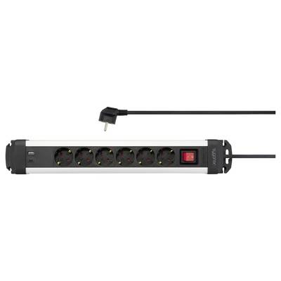 Sygonix SY-6807130 Steckdosenleiste mit Schalter 6fach Schwarz, Silber Schutzkontakt 1 St.-1