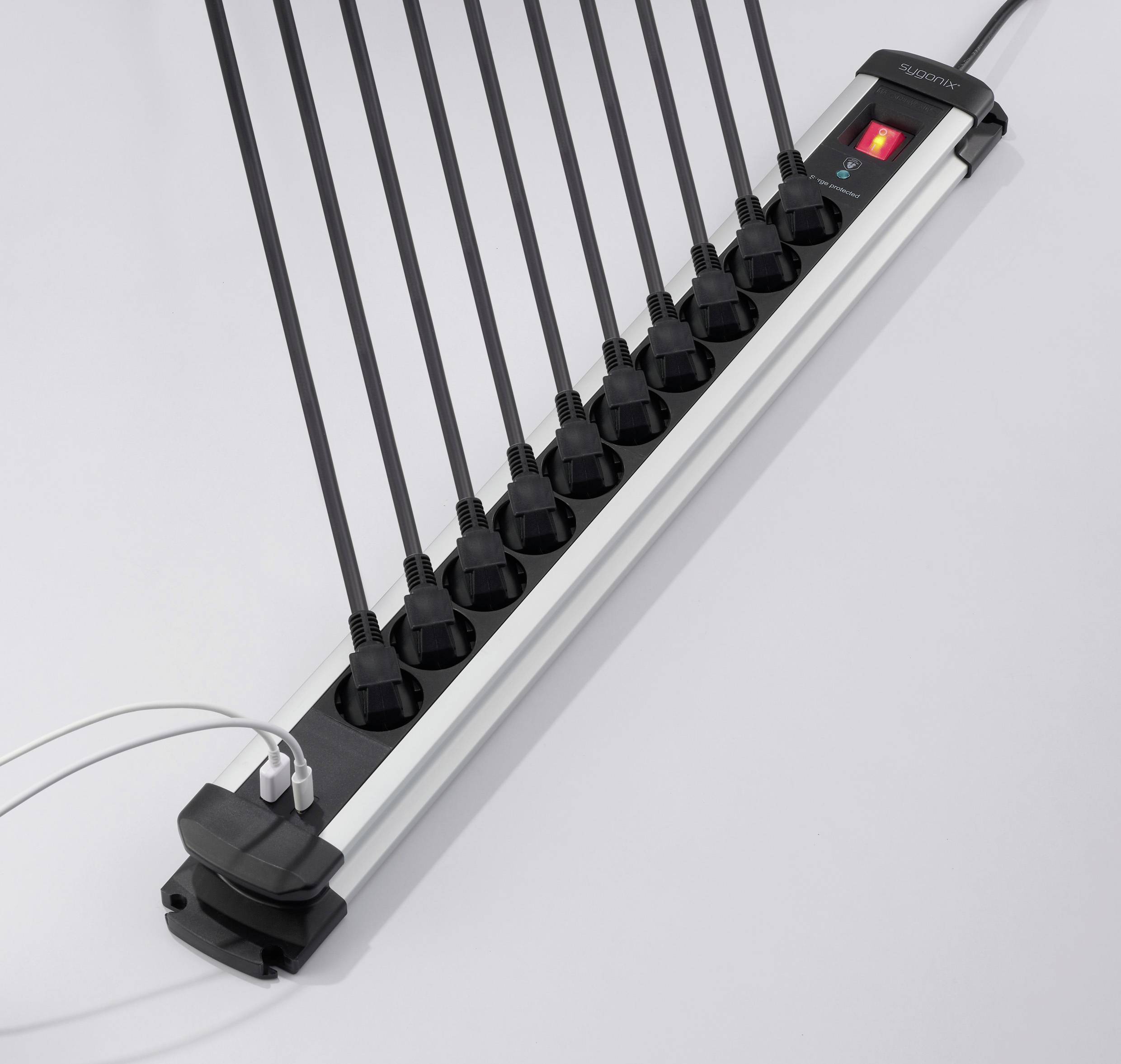 Sygonix SY-6807136 Überspannungsschutz-Steckdosenleiste 10fach Schwarz, Silver Schutzkontakt 1 St.-4