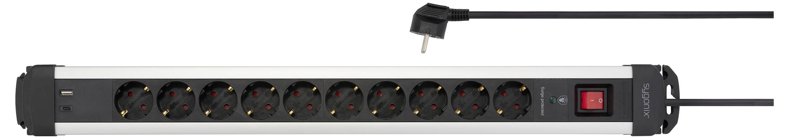 Sygonix SY-6807136 Überspannungsschutz-Steckdosenleiste 10fach Schwarz, Silver Schutzkontakt 1 St.-1