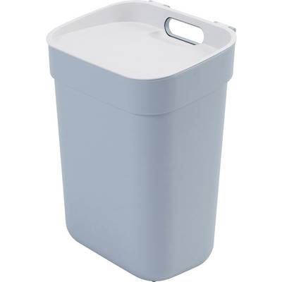 Heller, blauer Abfalleimer mit abnehmbarem Deckel und Griff, geeignet für Küche oder Büro, einfaches und modernes Design.