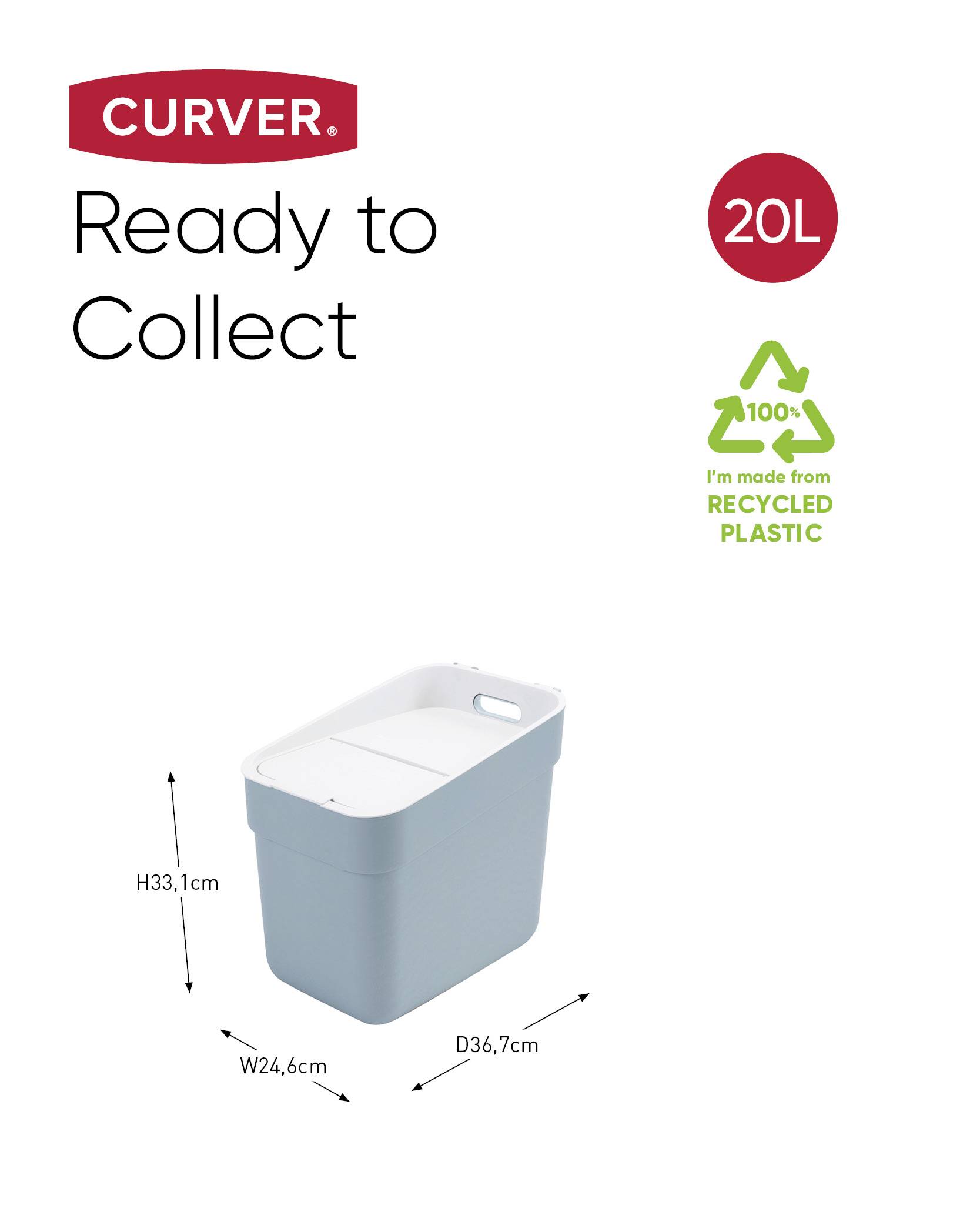 'Curver' Mülleimer, 20L, H33,1 cm, W24,6 cm, D36,7 cm, aus 100% recyceltem Kunststoff.