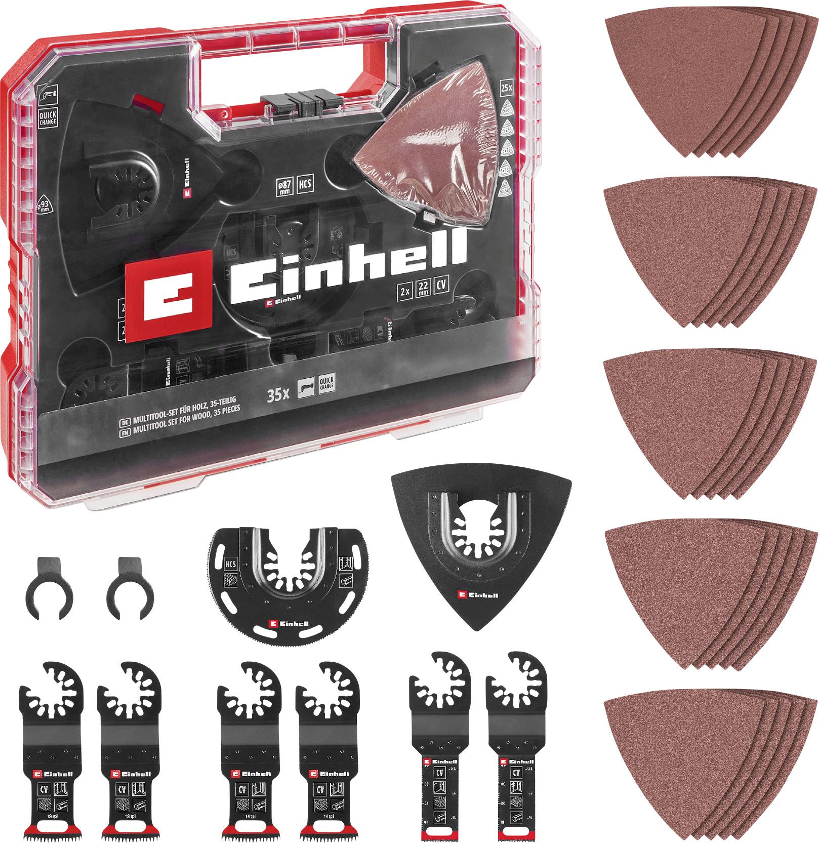 Einhell 708136 XLPLUS-CASE HCS, Aluminiumoxid, Chrom-Vanadium Stahl Multifunktionswerkzeug-Zubehör-Set 1 Set