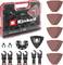 'Einhell' Multitool-Zubehörset mit Schleifpapier und Werkzeugaufsätzen in Plastikbox. Enthält diverse Klingen und Schleifpads.