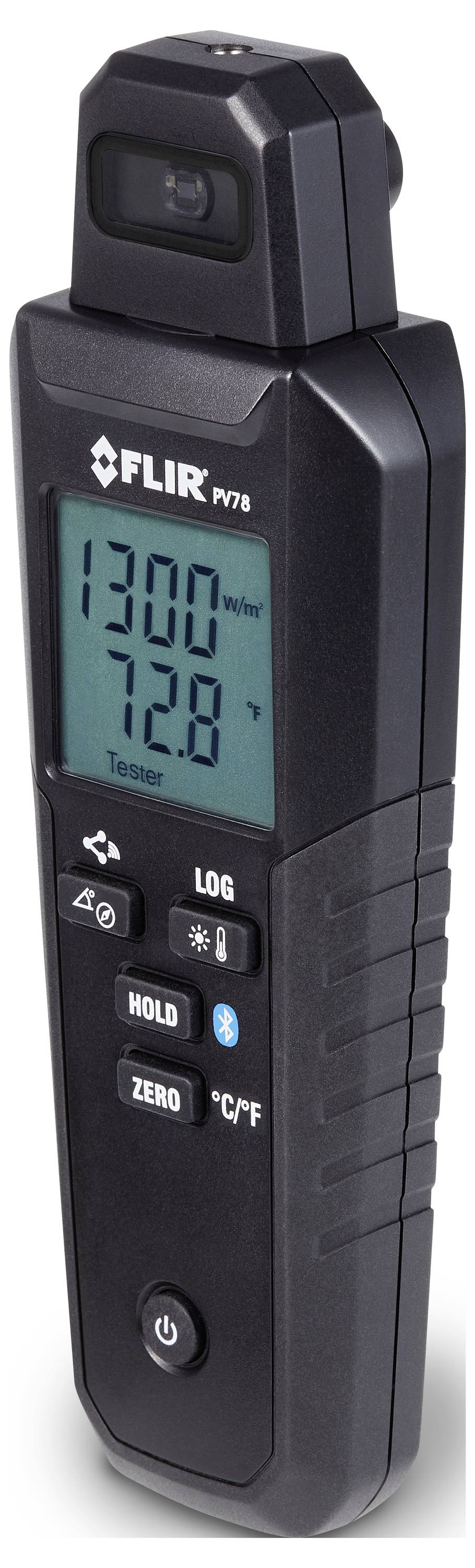 Handmessgerät zur Temperaturmessung, Modell 'FLIR MR77'. Display zeigt 13,00 % relative Feuchtigkeit und 72,8 °F Temperatur an.