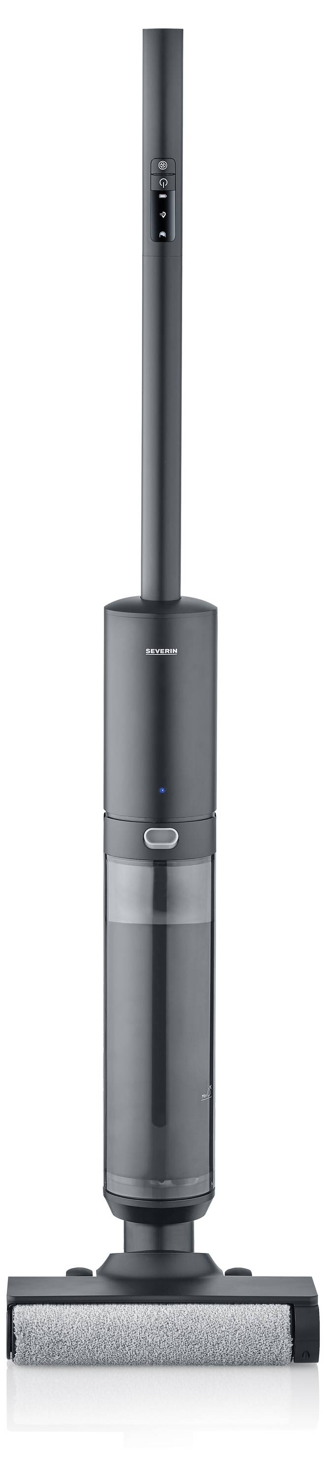 Kabelloser, schlanker Staubsauger mit abnehmbarem Wassertank, schmalem Design und Bürstenkopf, geeignet für Hartböden.