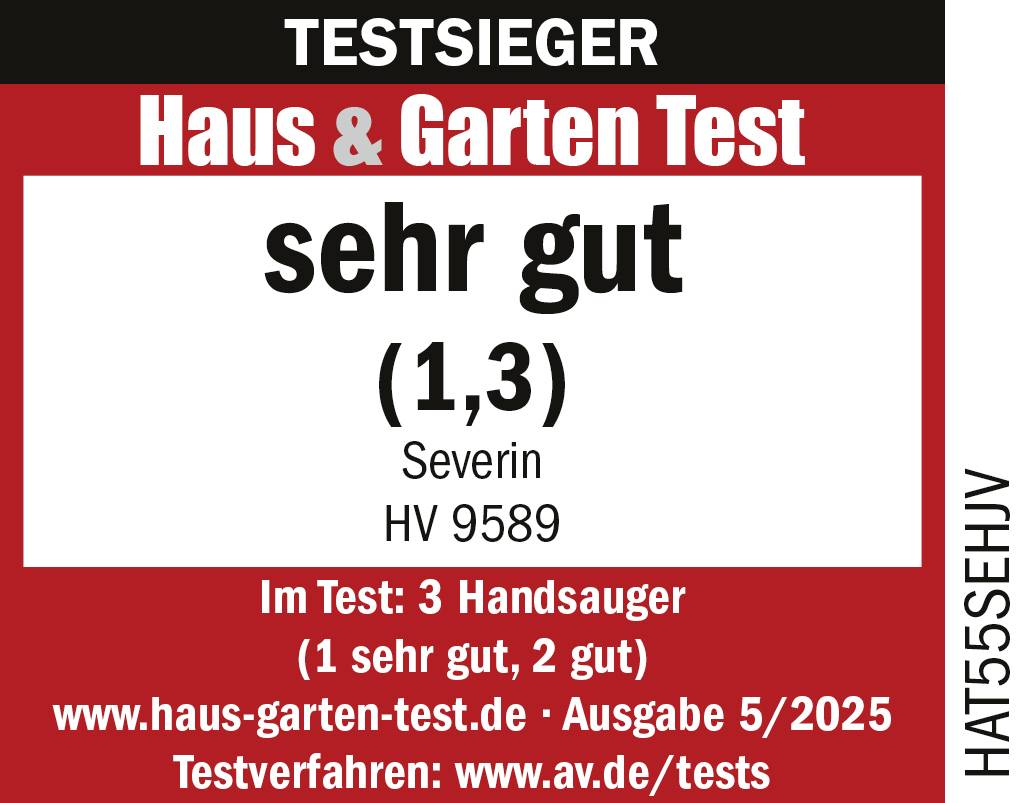'Testsieger Haus & Garten Test: sehr gut (1,3), Severin HV 9589. Im Test: 3 Handsauger (1 sehr gut, 2 gut)'