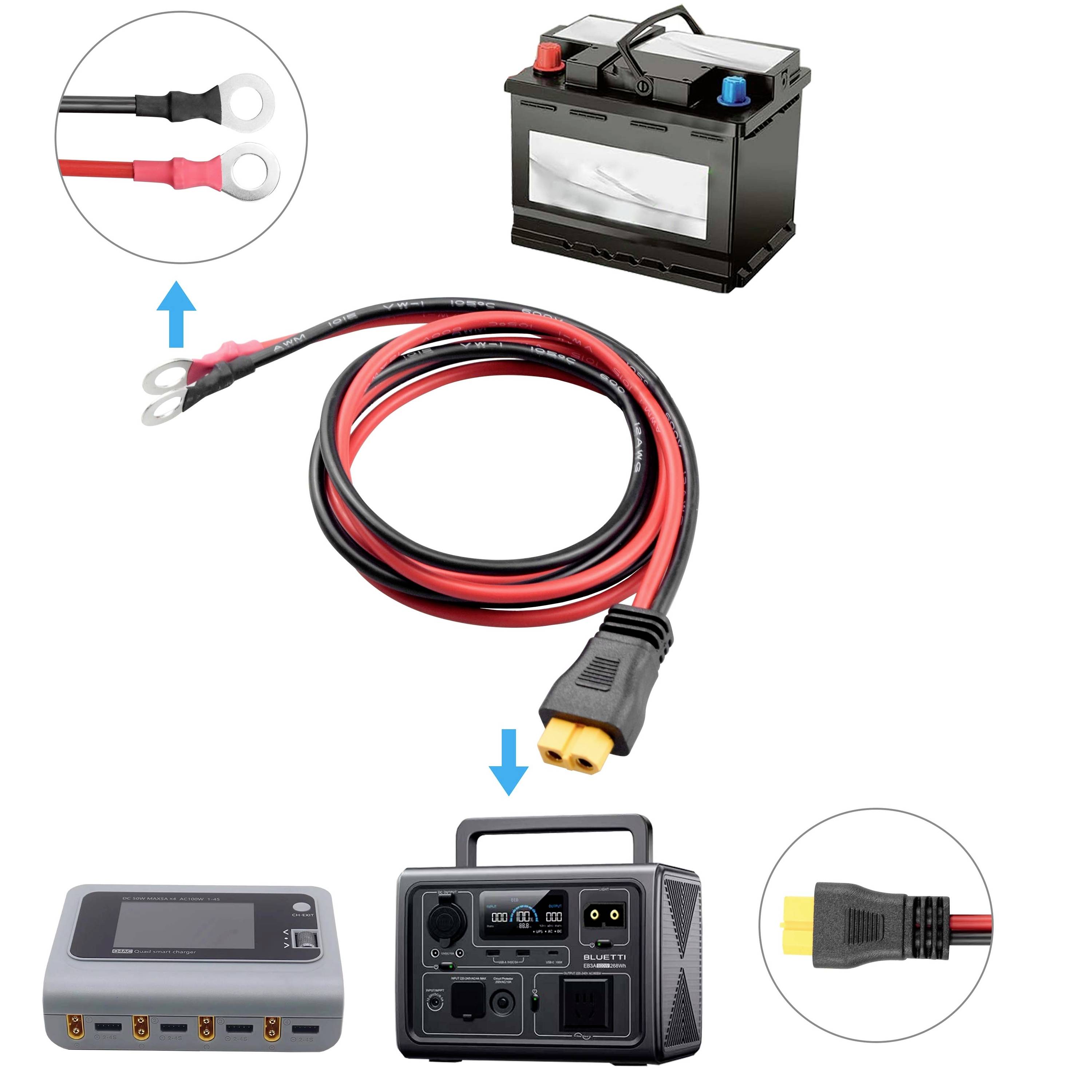 Ringkabelschuh zum XT60-Anschlusskabel 1 m TC-13619320 Schwarz, Rot TRU COMPONENTS Inhalt: 1 St.-4