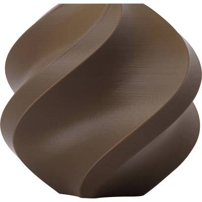 Eine braune, spiralförmige Vase mit glatter Oberfläche und modernen Designlinien.