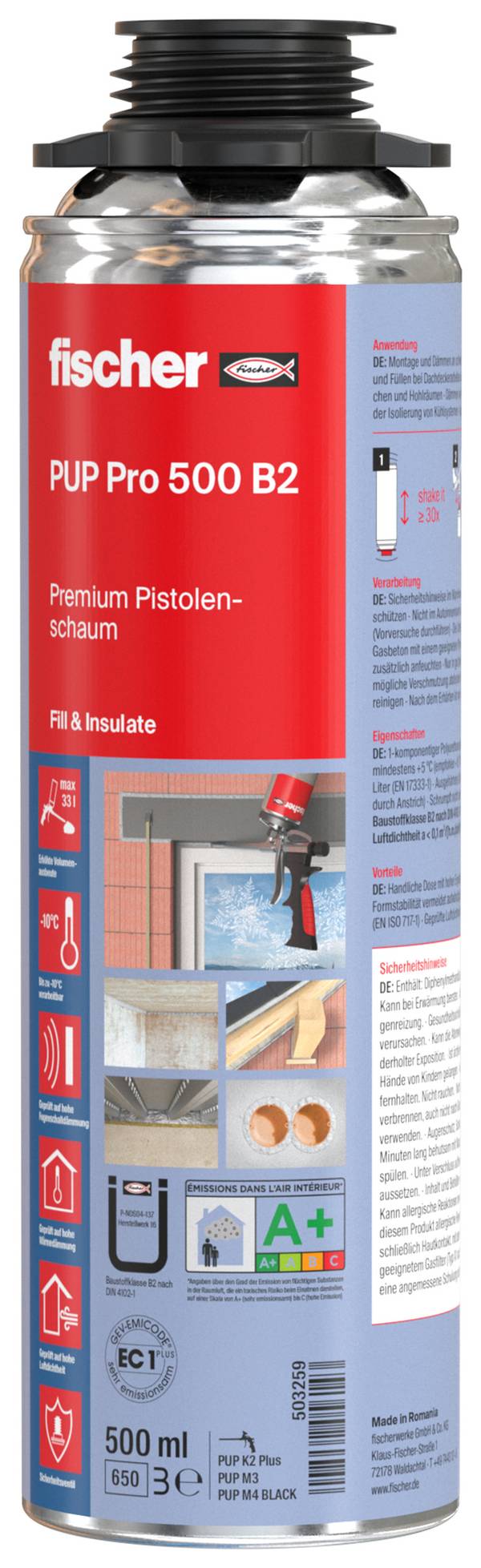 Fischer Pistolenschaum PUP Pro 500 B2 503259 500 ml