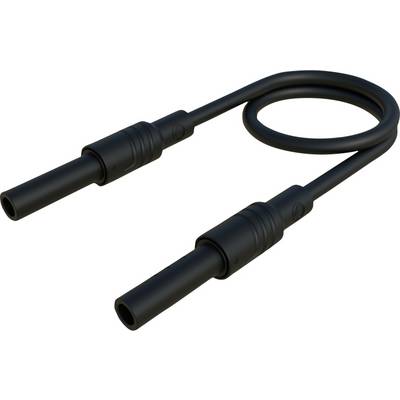 Ein schwarzes Kabel mit zwei identischen Endsteckern, leicht aufgerollt in einer Schleife. Eignet sich für Elektronik- oder Audiogeräte.