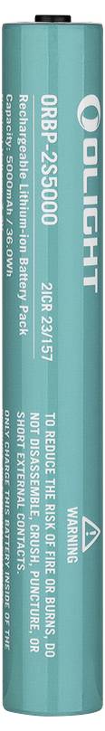 Olight wiederaufladbare Lithium-Ionen-Batterie, Modell ORB-2S3000, 3,6V, 10,8Wh, Kapazität 3000mAh, cyanfarbene Hülle.