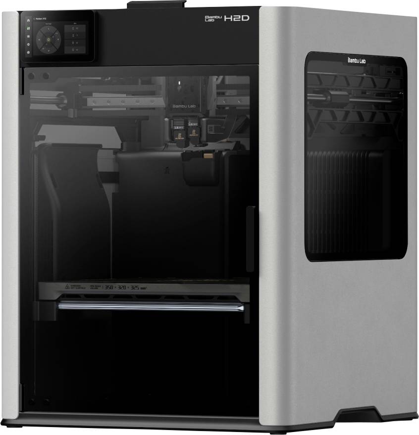 BambuLab H2D 3D Drucker Dual-Düsen-System (Dual Extruder), 12,7 cm Farb-Touchscreen, App-Anbindung, Flammensensor, Mit F
