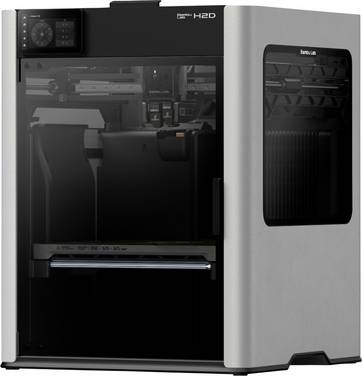 BambuLab H2D 3D Drucker  Dual-Düsen-System (Dual Extruder), 12,7 cm Farb-Touchscreen, integrierte Kamera, App-Anbindung, Flammensensor, Mit Feuerlöscher-Funktion, KI-Unterstützung, Notstopp-Schalter, beheizbares Druckbett, Kammerheizung