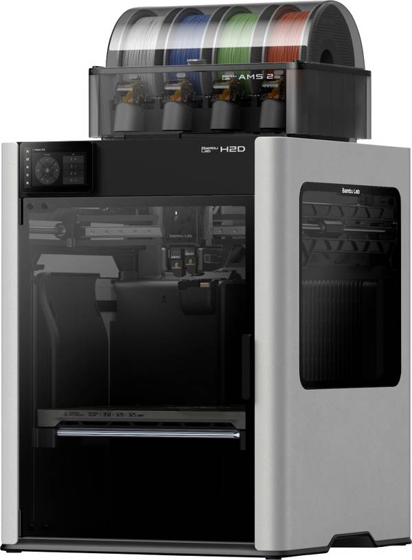 BambuLab H2D Combo (AMS 2 Pro) 3D Drucker  Dual-Düsen-System (Dual Extruder), 12,7 cm Farb-Touchscreen, integrierte Kamera, App-Anbindung, Flammensensor, Mit Feuerlöscher-Funktion, KI-Unterstützung, Notstopp-Schalter, beheizbares Druckbett, Kammerheizung, inkl. Materialsystem
