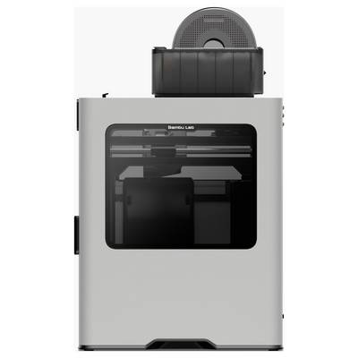 Weißer 3D-Drucker mit schwarzer Glasfront. Oben ist eine Spule mit Filament sichtbar.