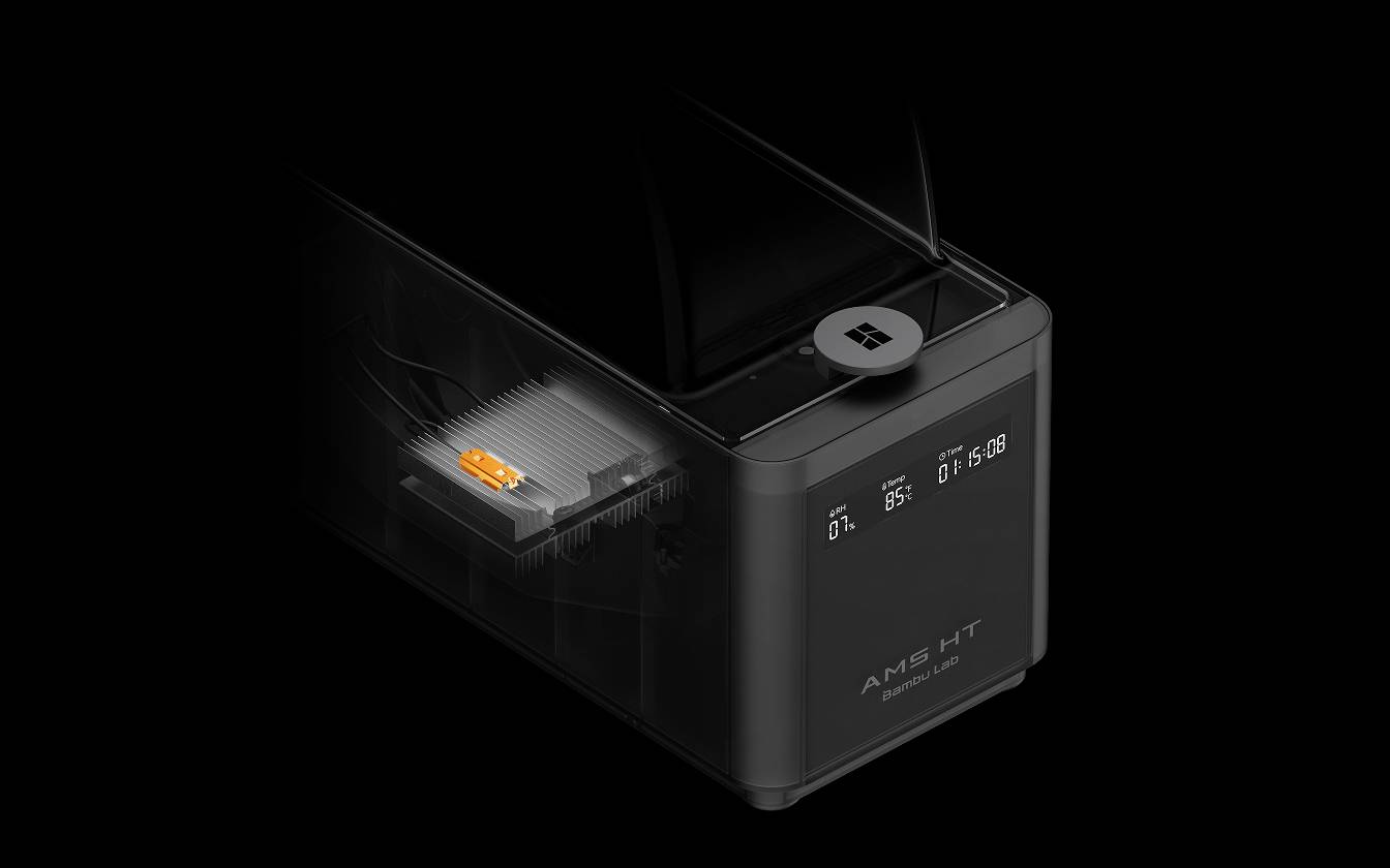 Ein schwarzes technisches Gerät mit einem Display, das Werte in Prozent anzeigt. Ein viereckiger Knopf ist oben sichtbar.