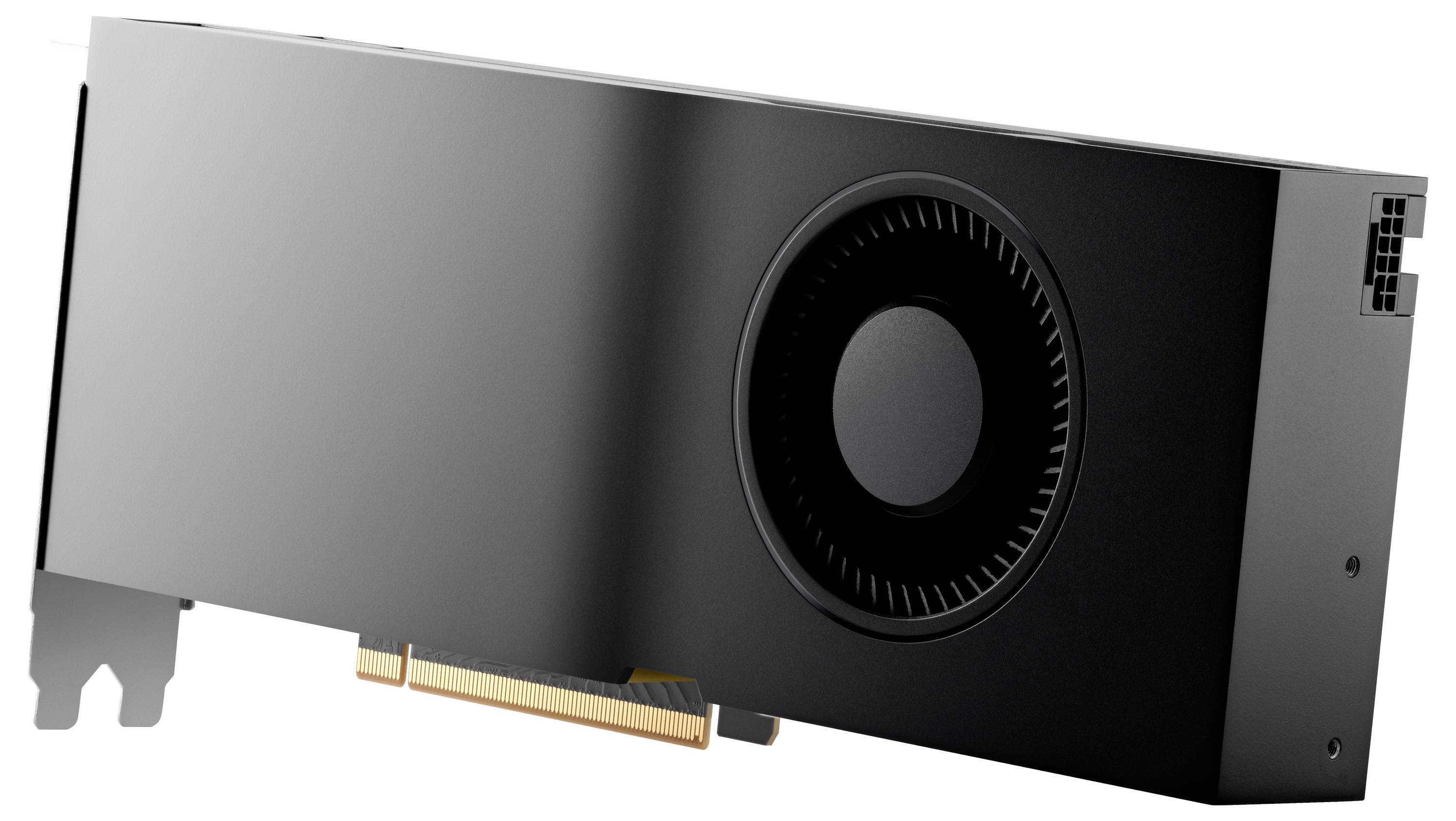 Eine schwarze Grafikkarte mit radialem Lüfter und PCIe-Anschluss, geeignet für Gaming und professionelle Anwendungen.