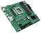 Eine grüne Computer-Mainboard-Platine mit verschiedenen Anschlüssen, Chips und einem CPU-Sockel in der Mitte.