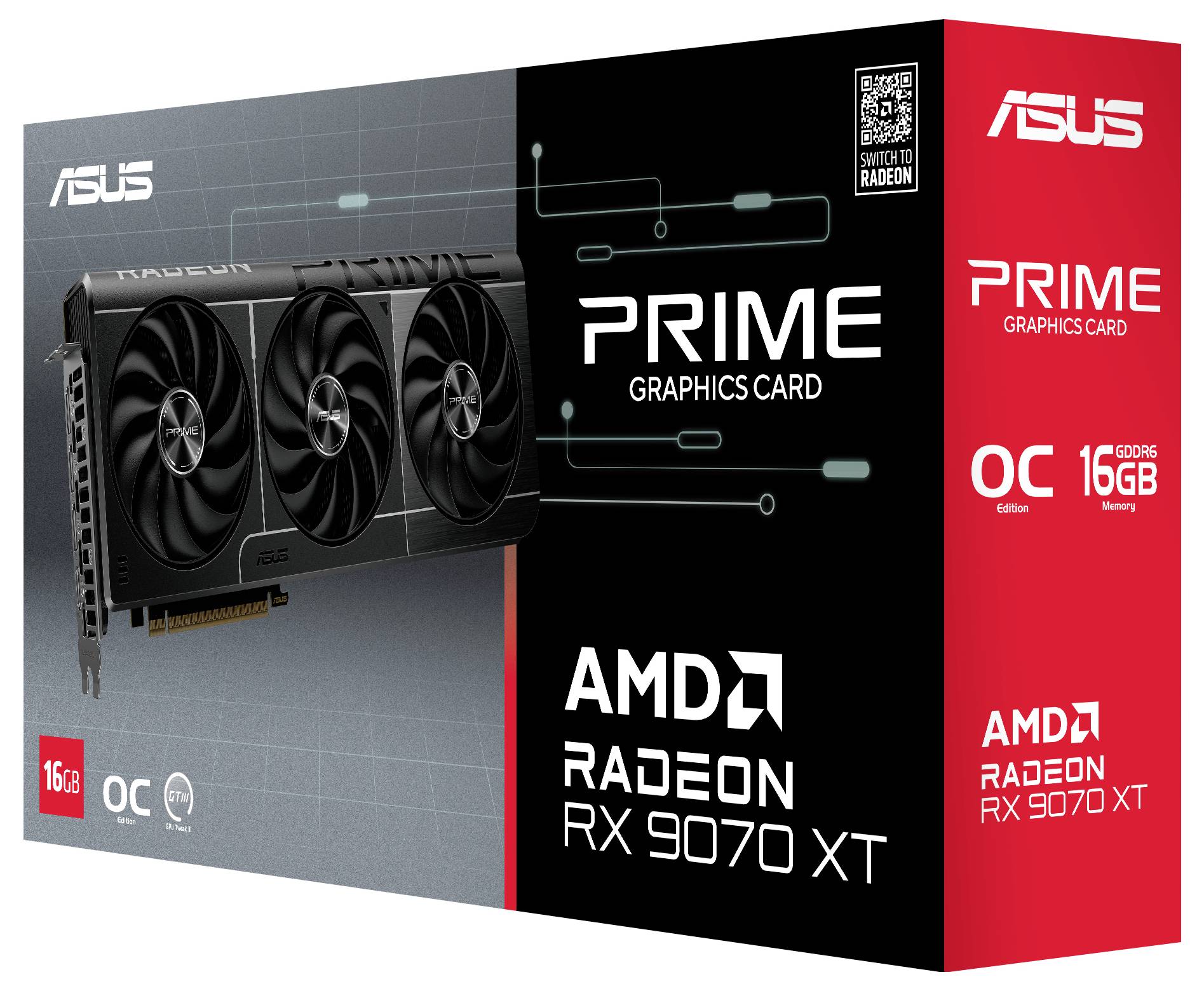 'ASUS PRIME AMD Radeon RX 9070 XT Grafikkarte Verpackung, OC Edition, 16 GB GDDR6.'