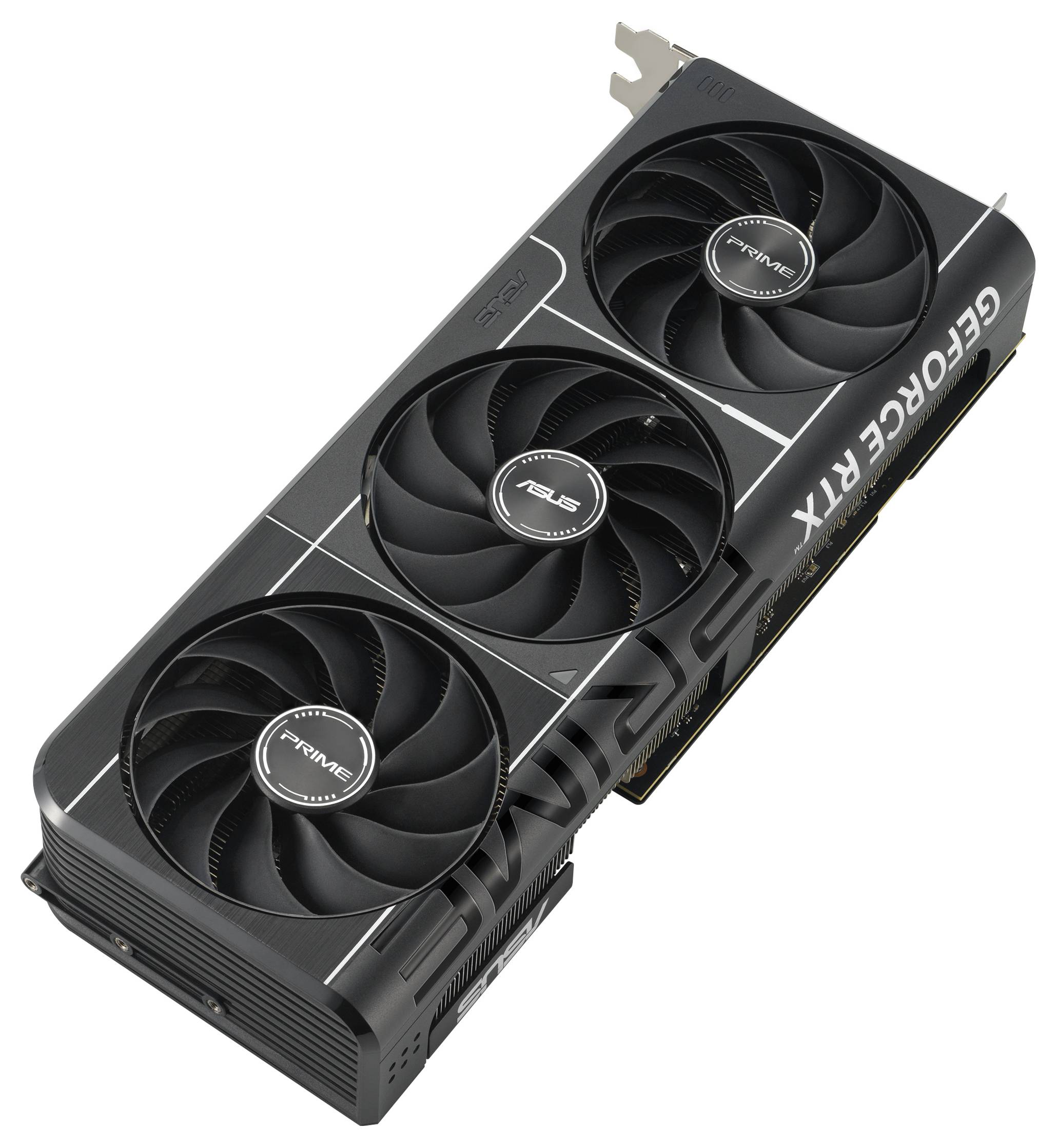 Schwarze Grafikkarte mit drei Lüftern und der Aufschrift 'GEFORCE RTX'.