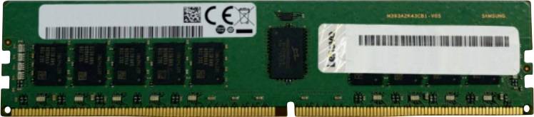 Speichermodul: Ein grünes RAM-Modul mit mehreren schwarzen Speicherchips und goldenen Kontakten, Herstelleretiketten oben sichtbar.