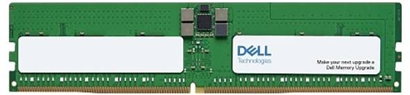 Ein grünes RAM-Modul mit zwei weißen Etiketten, auf einem steht 'Dell Technologies'.