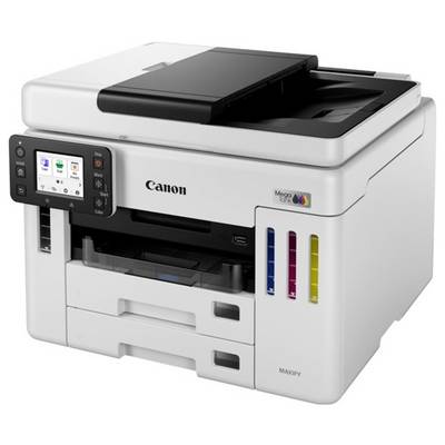 Multifunktionsdrucker mit Digitalanzeige und mehreren Papierfächern. Geeignet für Farb- und Schwarzweißdruck im Büroumfeld.