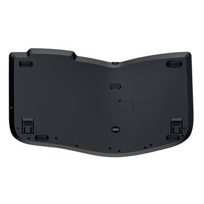Ein schwarzes, gebogenes Kunststoffteil, vermutlich ein Gehäuse oder eine Abdeckung, mit Haken und Clips an den Rändern.