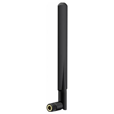 Schwarze Antenne mit rechtwinkligem Gelenk, geeignet für den Anschluss an elektronische Geräte zur Verbesserung des Empfangs.