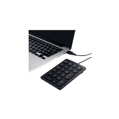 Ein Laptop mit einer verbundenen externen Zifferntastatur.