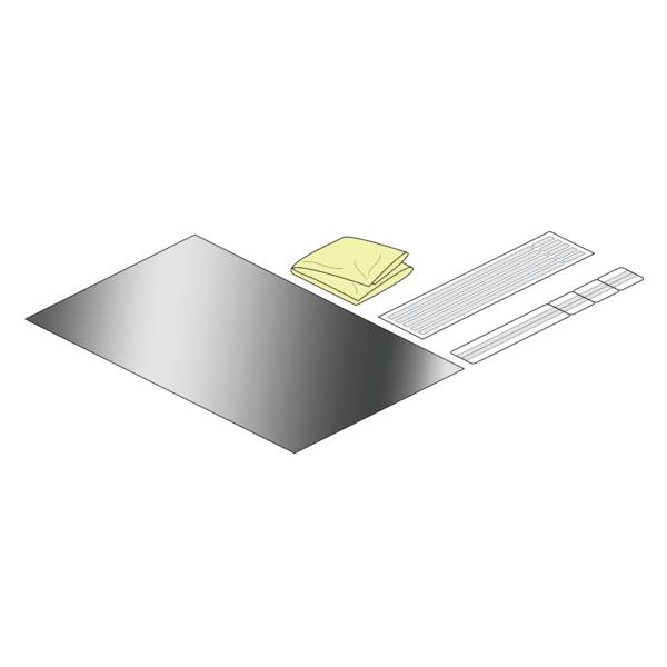 'Illustration eines Metallblechs mit einer gelben Schutzfolie und zwei schmalen Streifen.'