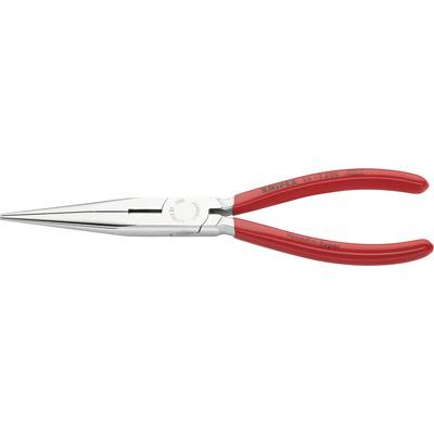 Rote Spitzzange mit glänzendem Metallkopf, geeignet für präzises Greifen und Schneiden in handwerklichen und technischen Arbeiten.