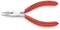Rote Spitzzange mit Metallkopf und Isoliergriffen, darauf steht 'Knipex 3/33 125' und 'Made in Germany'. Werkzeug für präzise Arbeiten.