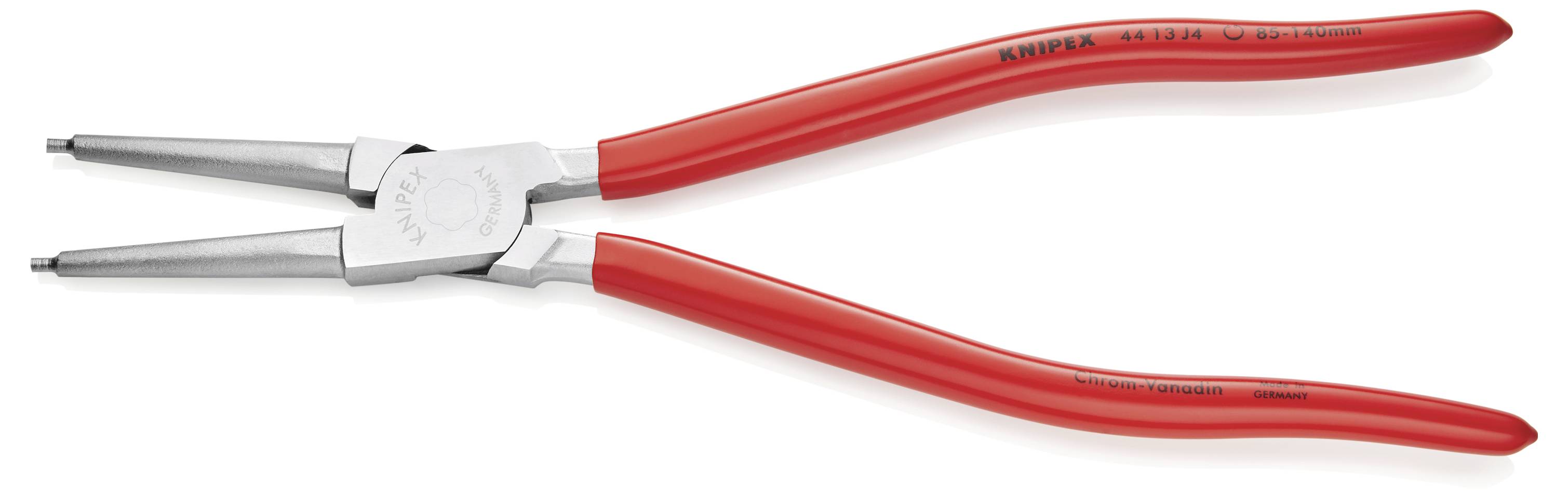 Rote Seegeringzange auf weißem Hintergrund, mit metallischen Spitzen und ergonomischen Griffen für einfache Handhabung.
