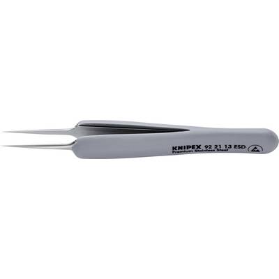 Graue KNIPEX-Pinzette mit feinen Spitzen. Aufschrift: 'KNIPEX 92 21 13 ESD Premium Stainless Steel'. Geeignet für präzise Arbeiten.