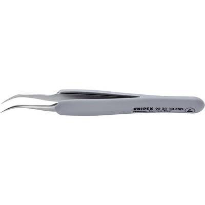 Graue Präzisionspinzette mit gebogenen Spitzen, Aufschrift: 'KNIPEX 92 31 10 ESD', geeignet für feine Arbeiten, antistatisch.