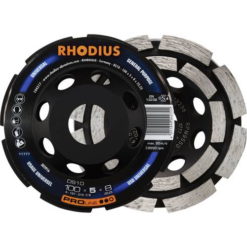 Thumbnail - Rhodius 302916 RHODIUS DS10, Diamantschleiftopf 100 x 5,0 x 8,0 x 22,23 mm, Diamantschleiftopf, PROline, für Beton DS10 ...
