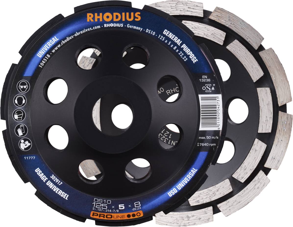 Thumbnail - Rhodius 302917 RHODIUS DS10, Diamantschleiftopf 125 x 5,0 x 8,0 x 22,23 mm, Diamantschleiftopf, PROline, für Beton DS10 ...
