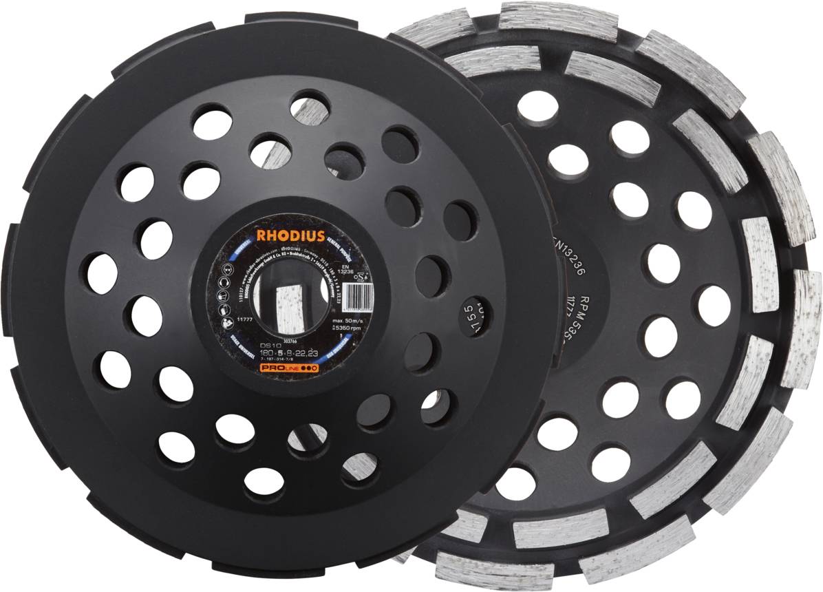 Rhodius 303766 RHODIUS DS10, Diamantschleiftopf 180 x 5,0 x 8,0 x 22,23 mm, Diamantschleiftopf, PROline, für Beton DS10 ...