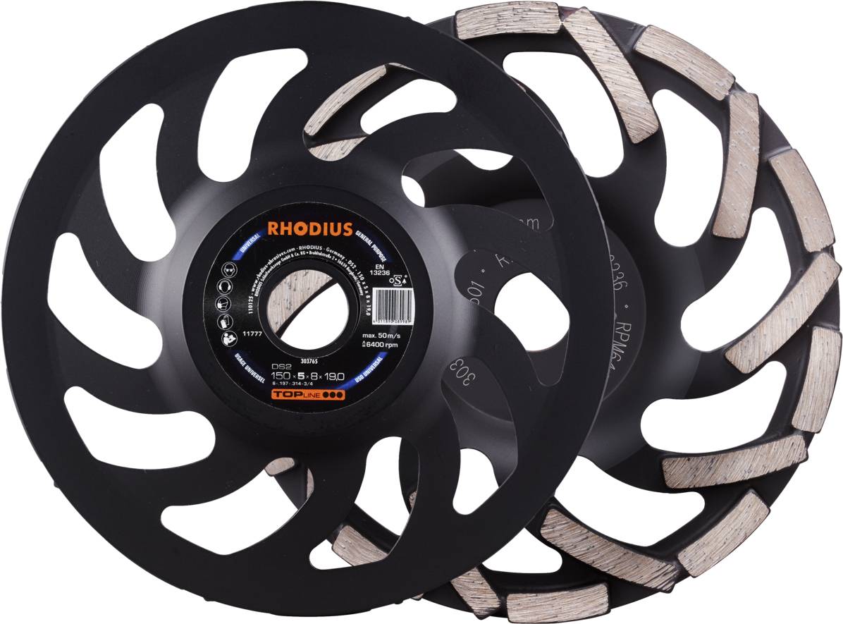 Rhodius 303765 RHODIUS DS2, Diamantschleiftopf 150 x 5,0 x 8,0 x 19,00 mm, Diamantschleiftopf, TOPline, für Beton DS2 1 ...