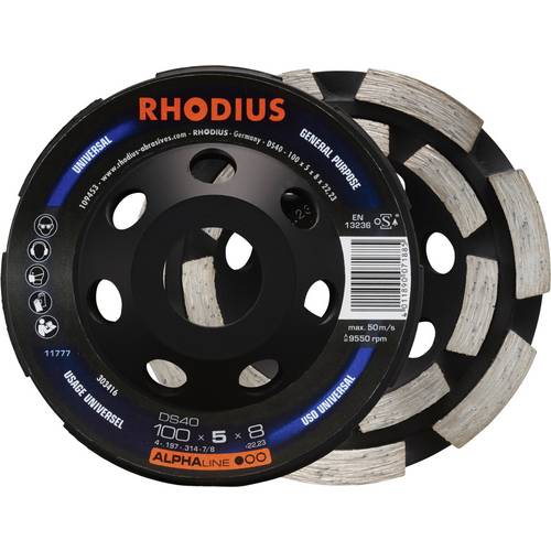 Thumbnail - Rhodius 303416 RHODIUS DS40, Diamantschleiftopf 100 x 5,0 x 8,0 x 22,23 mm, Diamantschleiftopf, ALPHAline, für Beton DS4...
