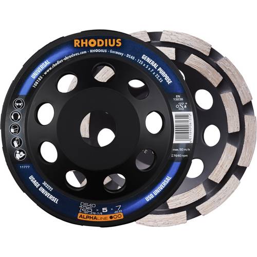 Rhodius 303222 RHODIUS DS40, Diamantschleiftopf 125 x 5,0 x 7,0 x 22,23 mm, Diamantschleiftopf, ALPHAline, für Beton DS4...