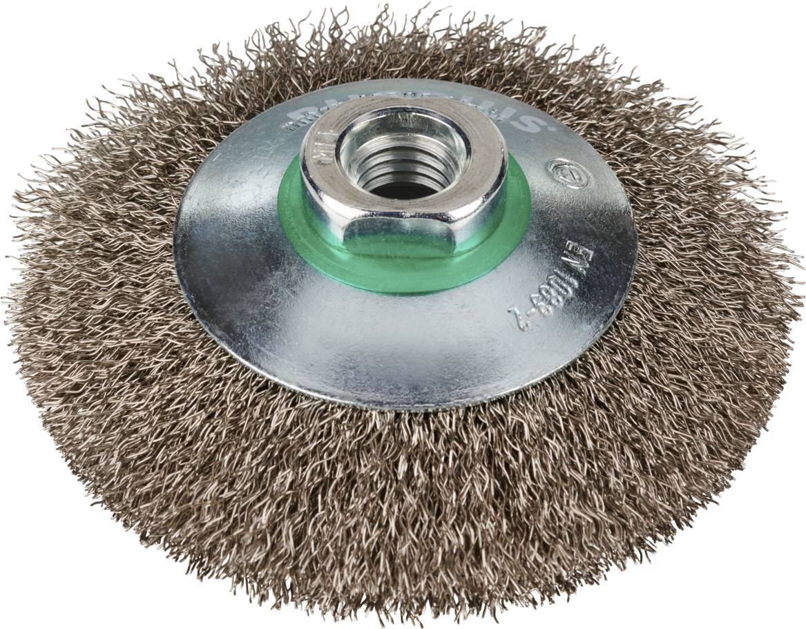 Rhodius RHODIUS EKBW, 10 Stück Kegelbürste 100 x 20 x 20 x M14 mm, gewellt, TOPline, für Edelstahl, Stahl, NE-Metalle EK...