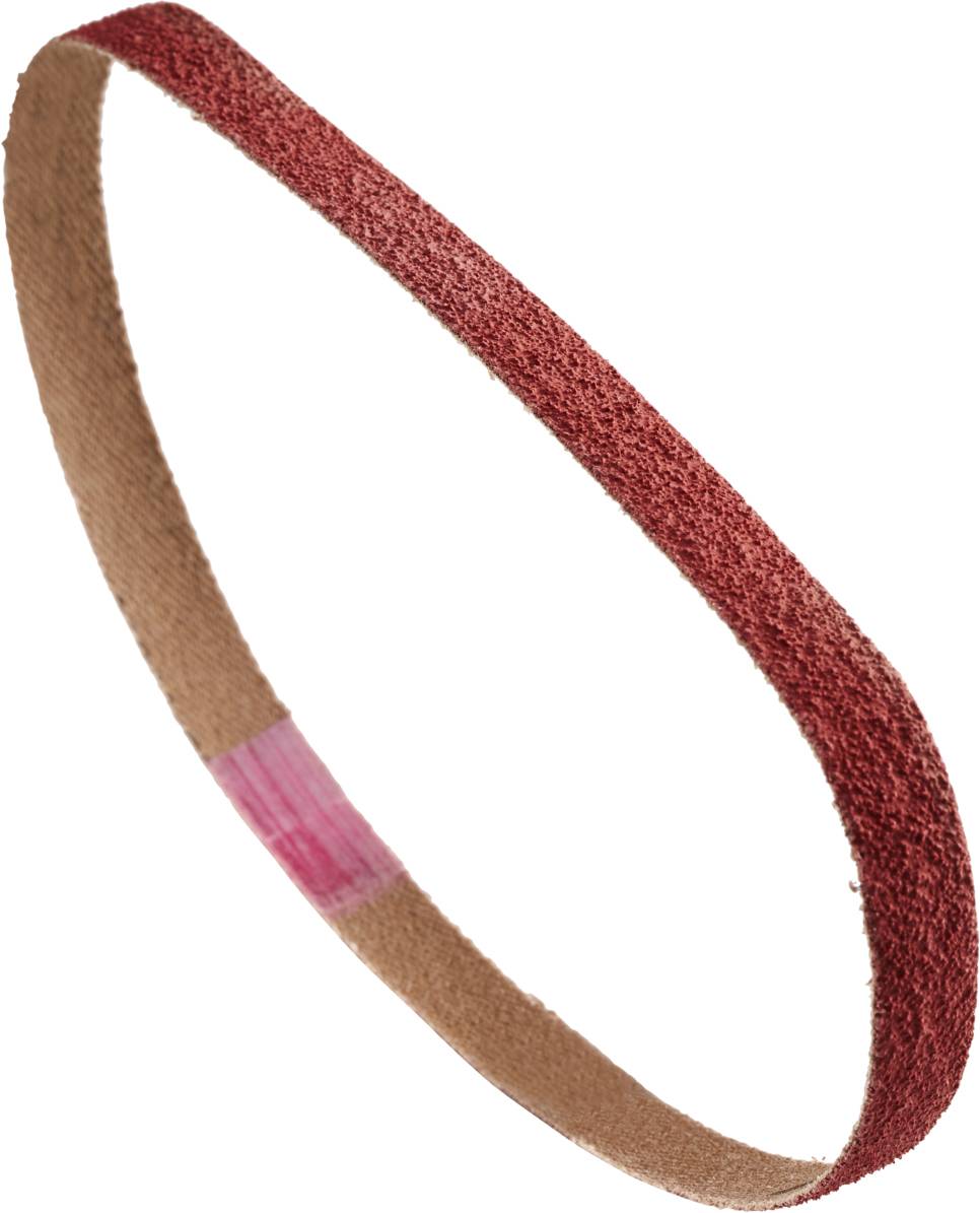 Schleifband in Schleifenform, rotbraune Farbe, verwendet für Schleifmaschinen zur Metall- oder Holzbearbeitung.